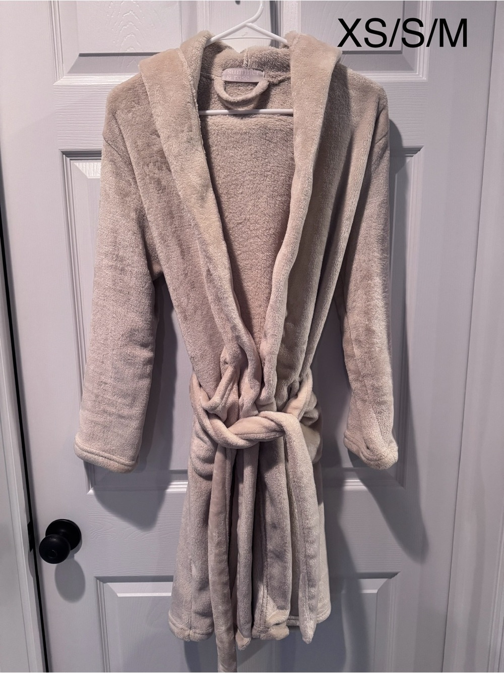 Plush Hooded Bathrobe in Light Beige